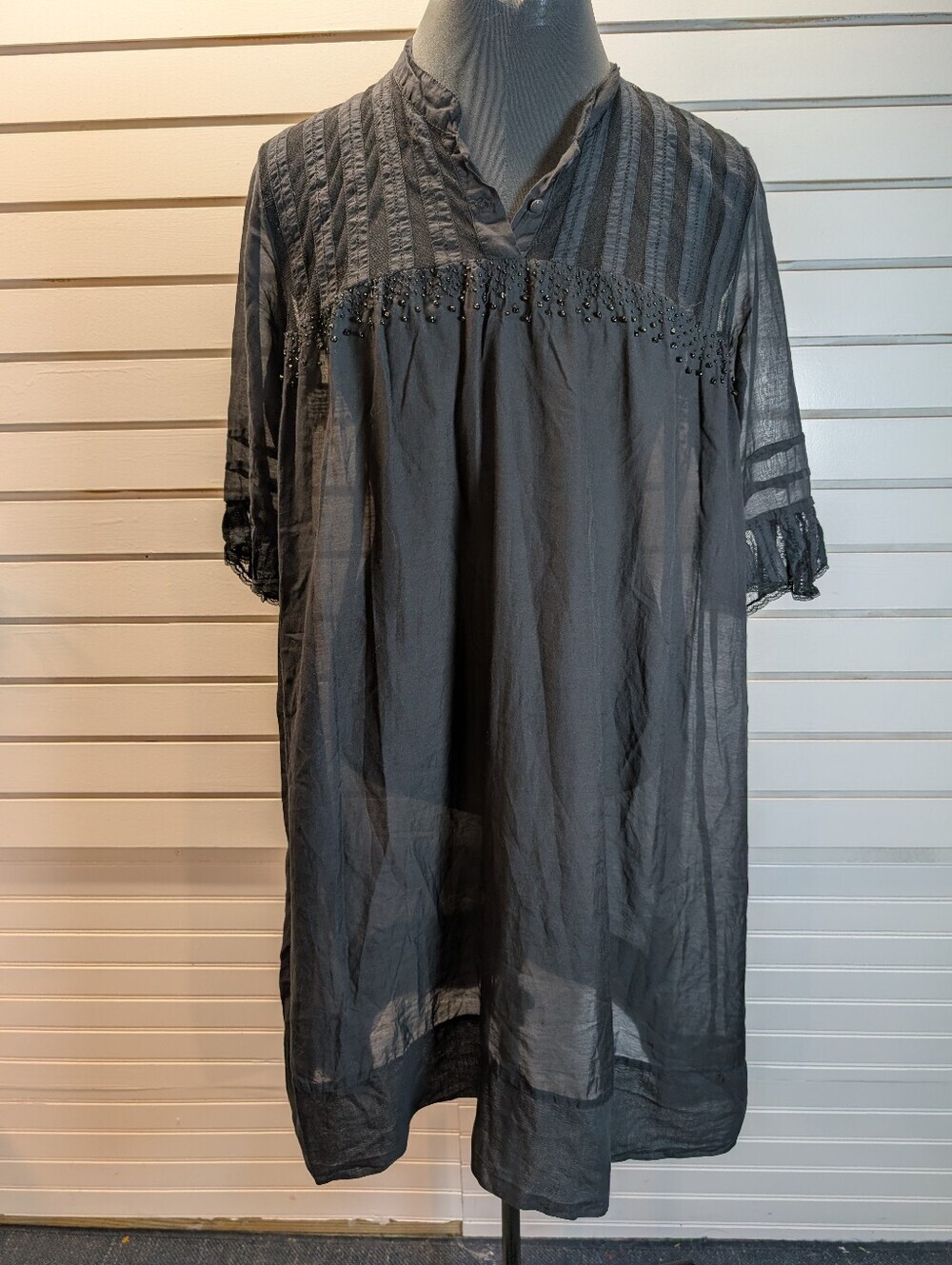 Pete & Greta/Johnny Was Sheer Victorian Inspired Tunic with lace/beading detail